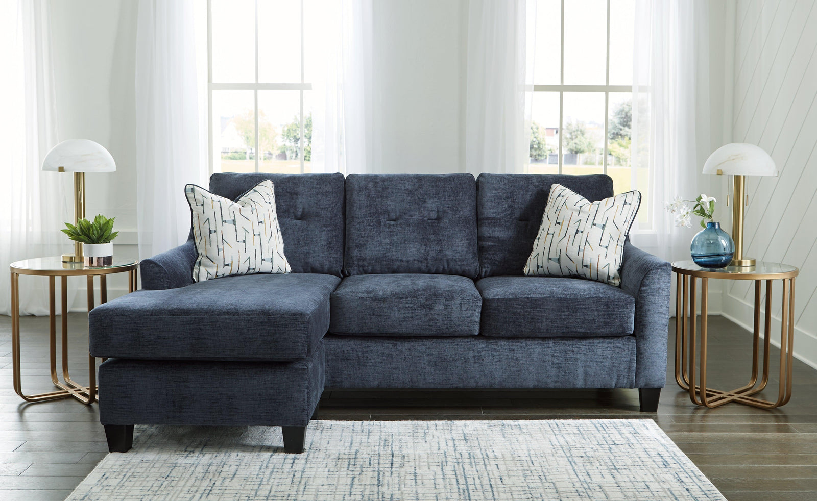 Amity Bay Ink Chenille Sofa Chaise - Ella Furniture
