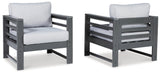 Amora Charcoal Gray Outdoor Loveseat And 2 Chairs With Coffee Table - Ella Furniture