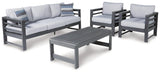Amora Charcoal Gray Outdoor Sofa And 2 Chairs With Coffee Table - Ella Furniture