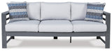 Amora Charcoal Gray Outdoor Sofa And Loveseat With Coffee Table And 2 End Tables - Ella Furniture