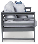 Amora Charcoal Gray Outdoor Sofa And Loveseat With Coffee Table And 2 End Tables - Ella Furniture