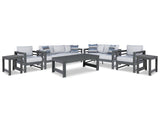Amora Charcoal Gray Outdoor Sofa, Loveseat And 2 Lounge Chairs With Coffee Table And 2 End Tables - Ella Furniture