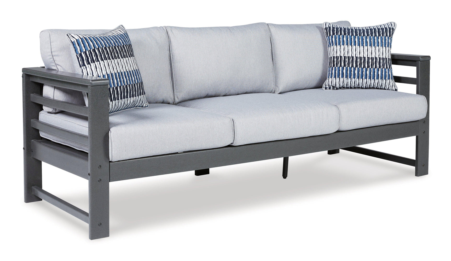 Amora Charcoal Gray Outdoor Sofa, Loveseat And 2 Lounge Chairs With Coffee Table And 2 End Tables - Ella Furniture