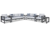 Amora Charcoal Gray Outdoor Sofa, Loveseat And 2 Lounge Chairs With End Table - Ella Furniture