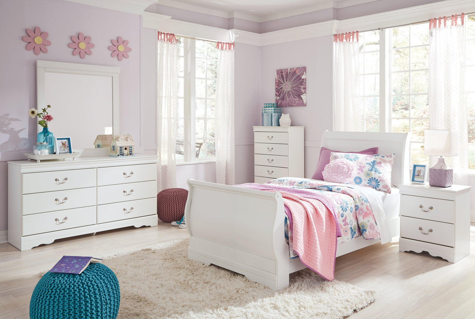 Anarasia White Sleigh Bedroom Set - Ella Furniture