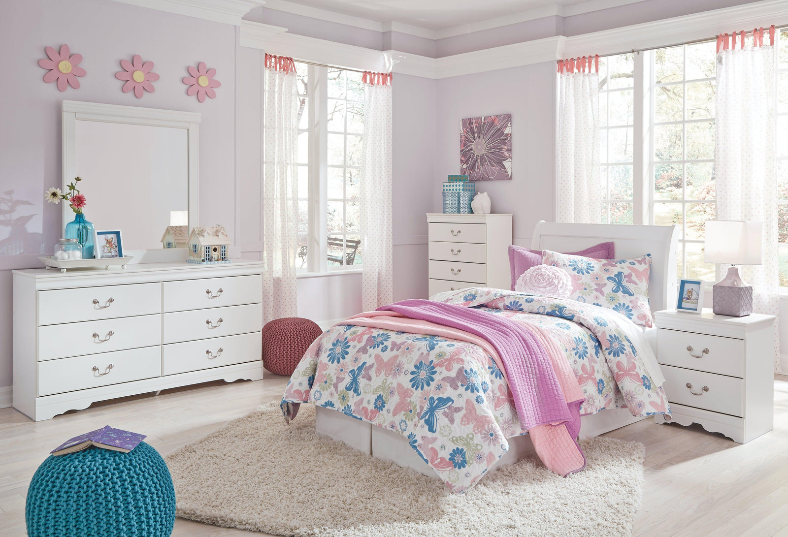 Anarasia White Sleigh Headboard Bedroom Set - Ella Furniture