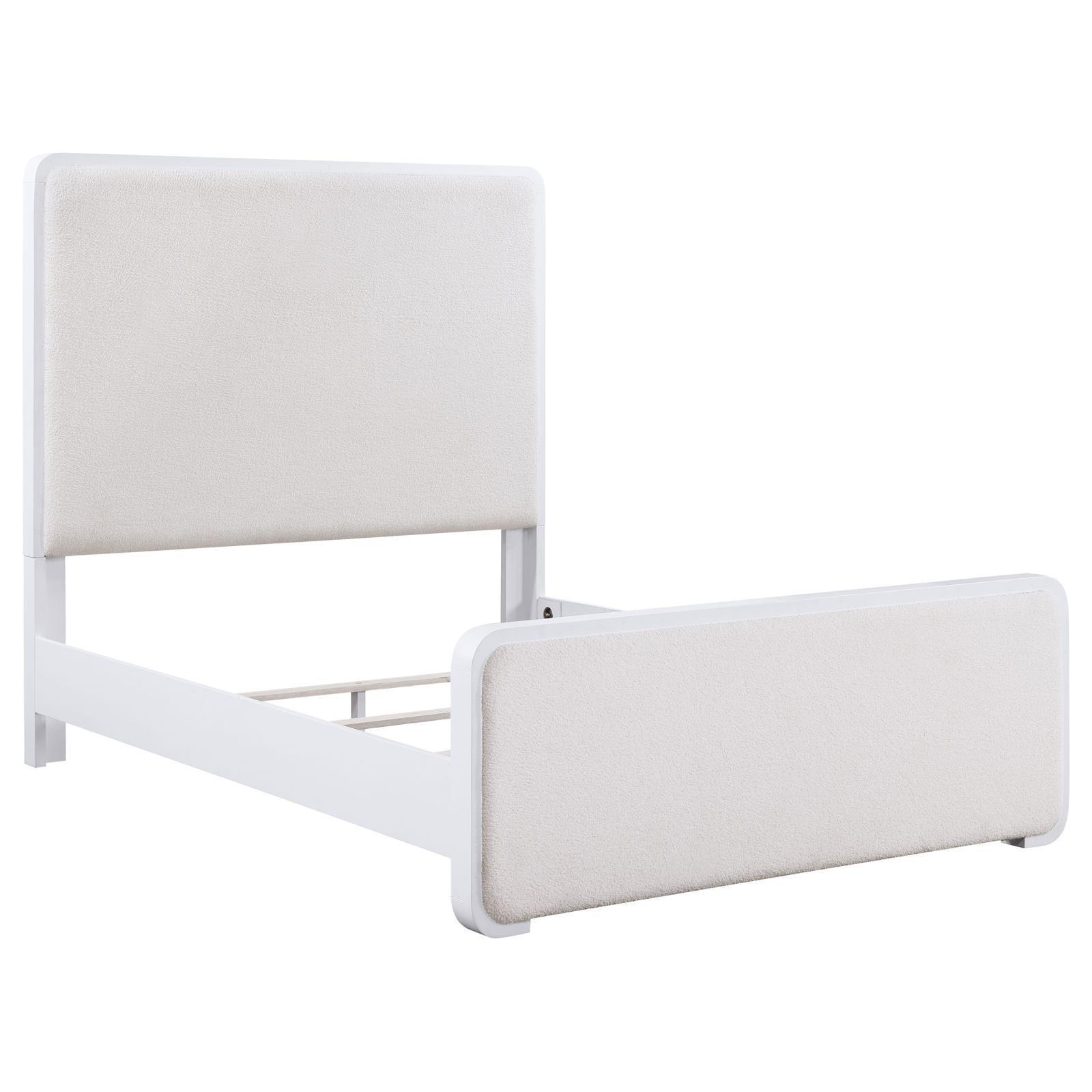 Anastasia Boucle Upholstered Eastern King Panel Bed Pearl White And Beige 224751Ke - Ella Furniture