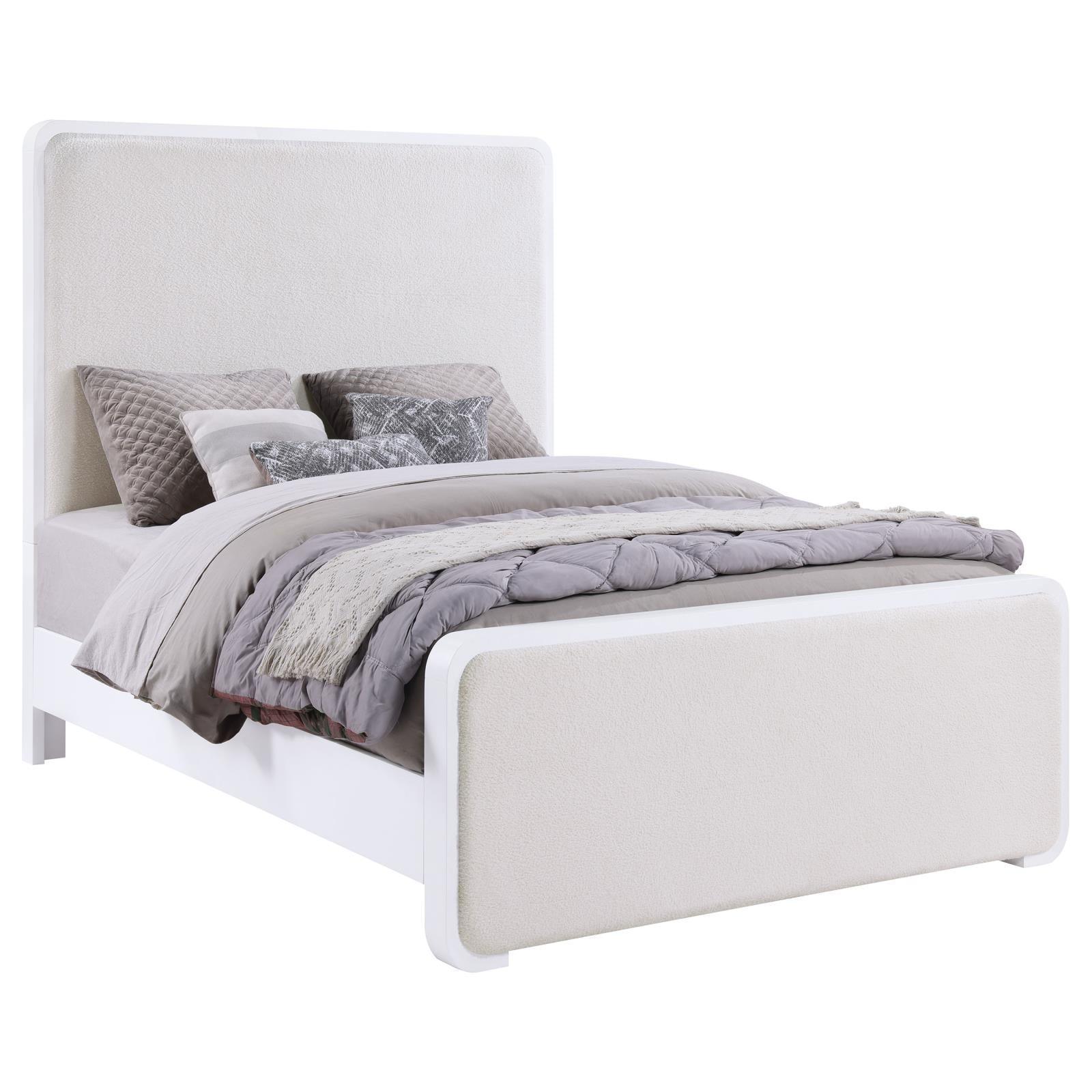 Anastasia Boucle Upholstered Eastern King Panel Bed Pearl White And Beige 224751Ke - Ella Furniture