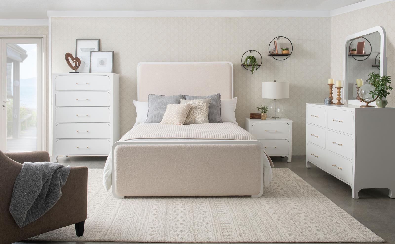 Anastasia Boucle Upholstered Eastern King Panel Bed Pearl White And Beige 224751Ke - Ella Furniture