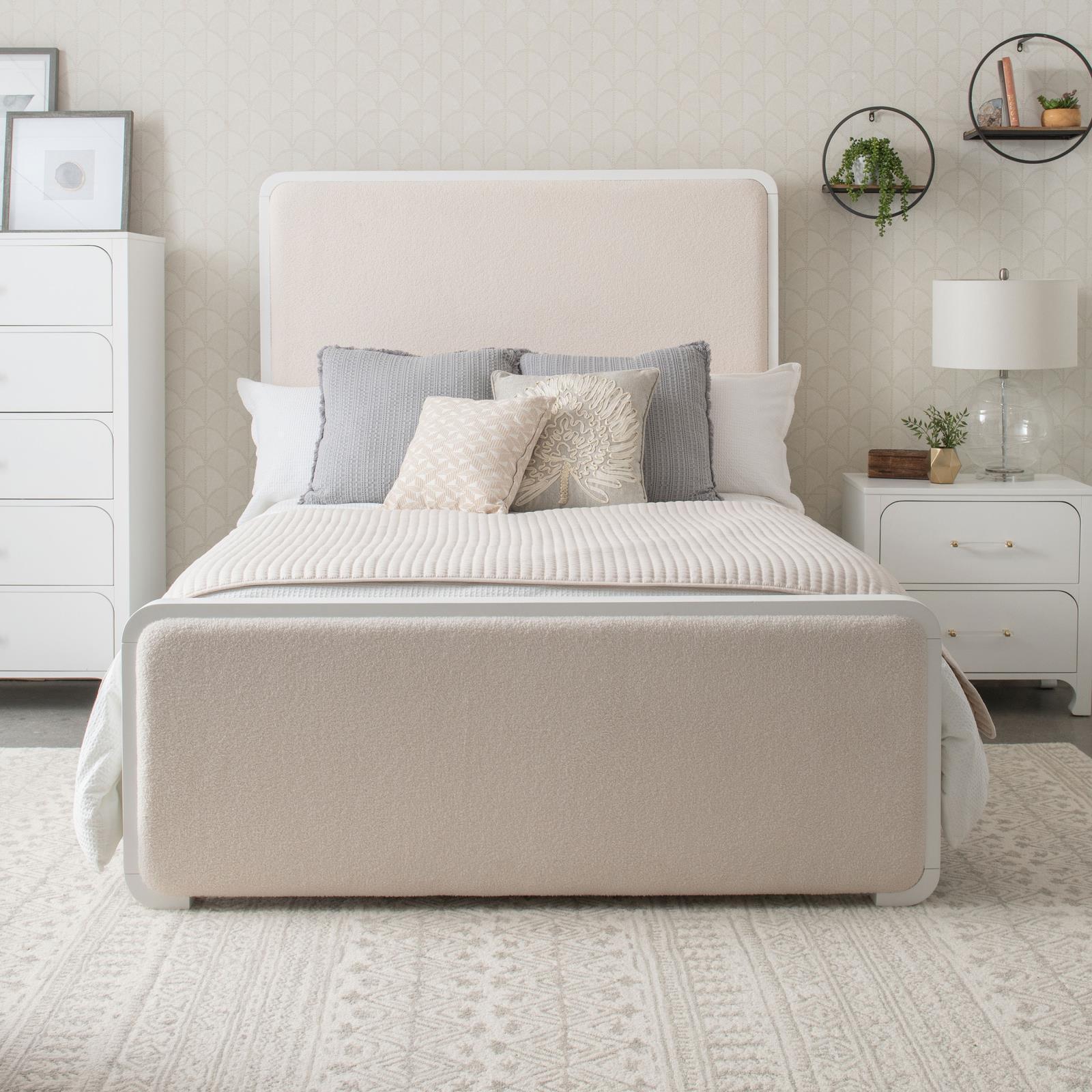 Anastasia Boucle Upholstered Queen Panel Bed Pearl White And Beige 224751Q - Ella Furniture