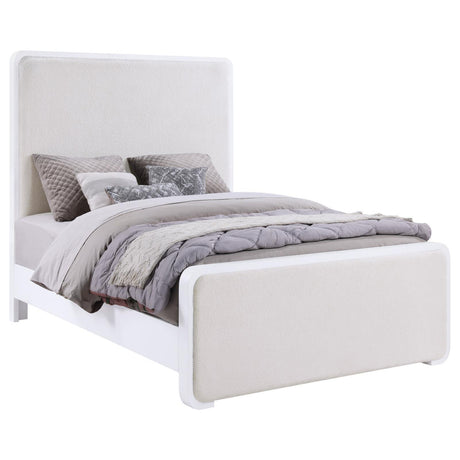 Anastasia Boucle Upholstered Queen Panel Bed Pearl White And Beige 224751Q - Ella Furniture