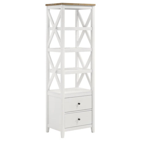 Angela 4-Shelf Wooden Media Tower With Drawers Brown And White 708254 - Ella Furniture