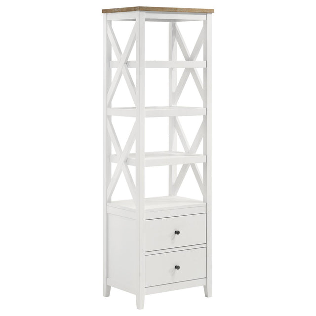 Angela 4-Shelf Wooden Media Tower With Drawers Brown And White 708254 - Ella Furniture