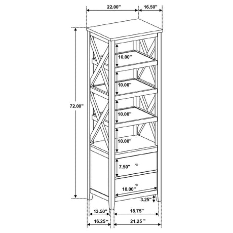 Angela 4-Shelf Wooden Media Tower With Drawers Brown And White 708254 - Ella Furniture