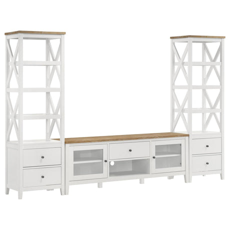 Angela 4-Shelf Wooden Media Tower With Drawers Brown And White 708254 - Ella Furniture