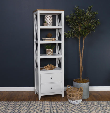 Angela 4-Shelf Wooden Media Tower With Drawers Brown And White 708254 - Ella Furniture