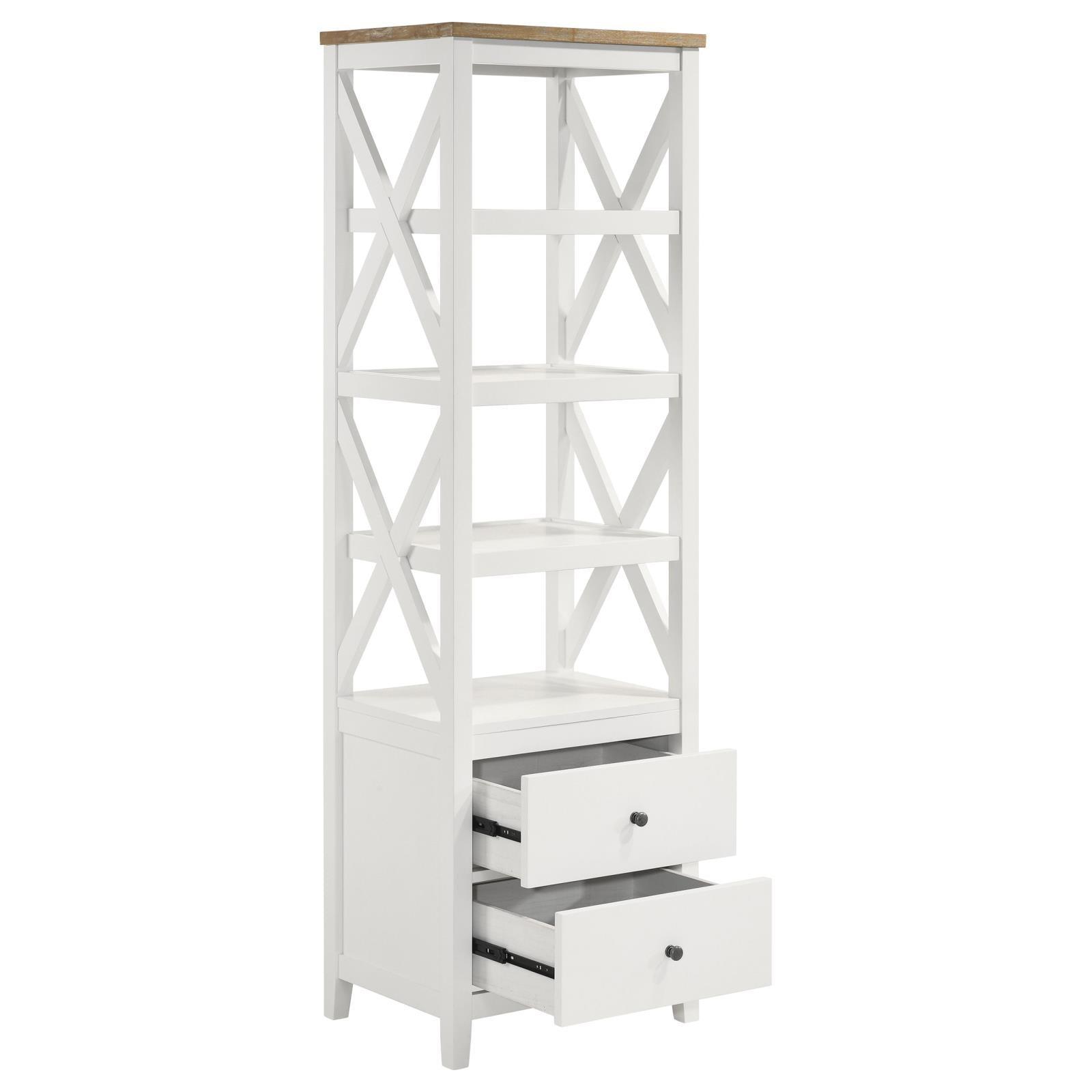 Angela 4-Shelf Wooden Media Tower With Drawers Brown And White 708254 - Ella Furniture