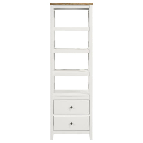 Angela 4-Shelf Wooden Media Tower With Drawers Brown And White 708254 - Ella Furniture
