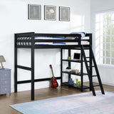 Anica 3-Shelf Wood Twin Loft Bed Black 460084 - Ella Furniture