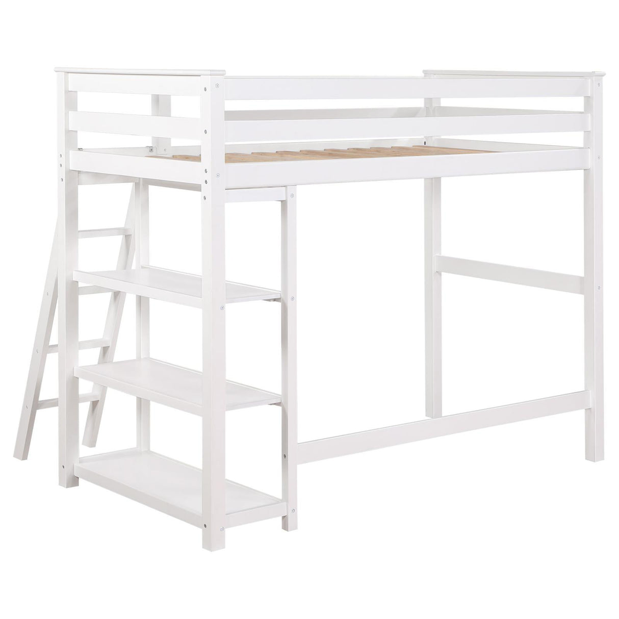 Anica 3-Shelf Wood Twin Loft Bed White 460089 - Ella Furniture