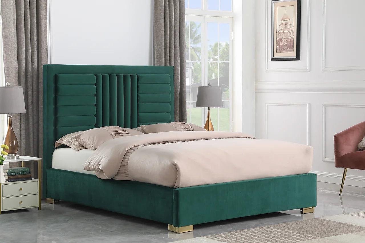 Anita Green Upholstered Queen Platform Bed - Ella Furniture