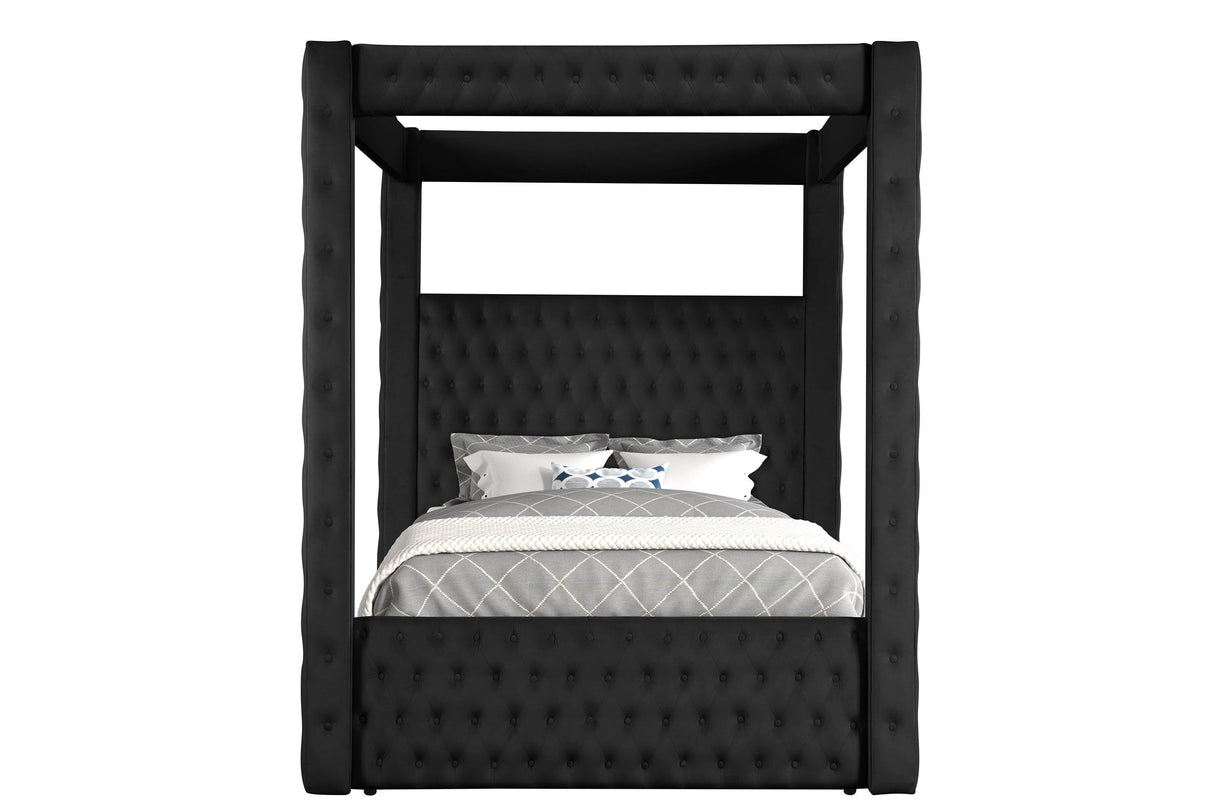 Annabelle Black Modern Solid Wood Velvet Upholstered Tufted Queen Bed - Ella Furniture