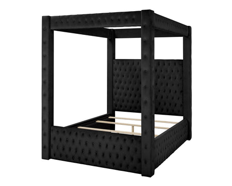Annabelle Black Modern Solid Wood Velvet Upholstered Tufted Queen Bed - Ella Furniture