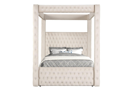 Annabelle Ivory Modern Solid Wood Velvet Upholstered Tufted King Bed - Ella Furniture