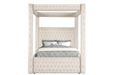 Annabelle Ivory Modern Solid Wood Velvet Upholstered Tufted Queen Bed - Ella Furniture