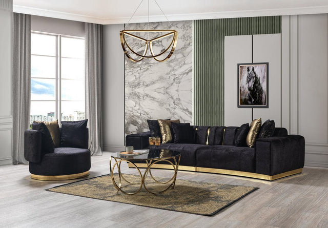 Anne Black Velvet Curved Sectional - Ella Furniture