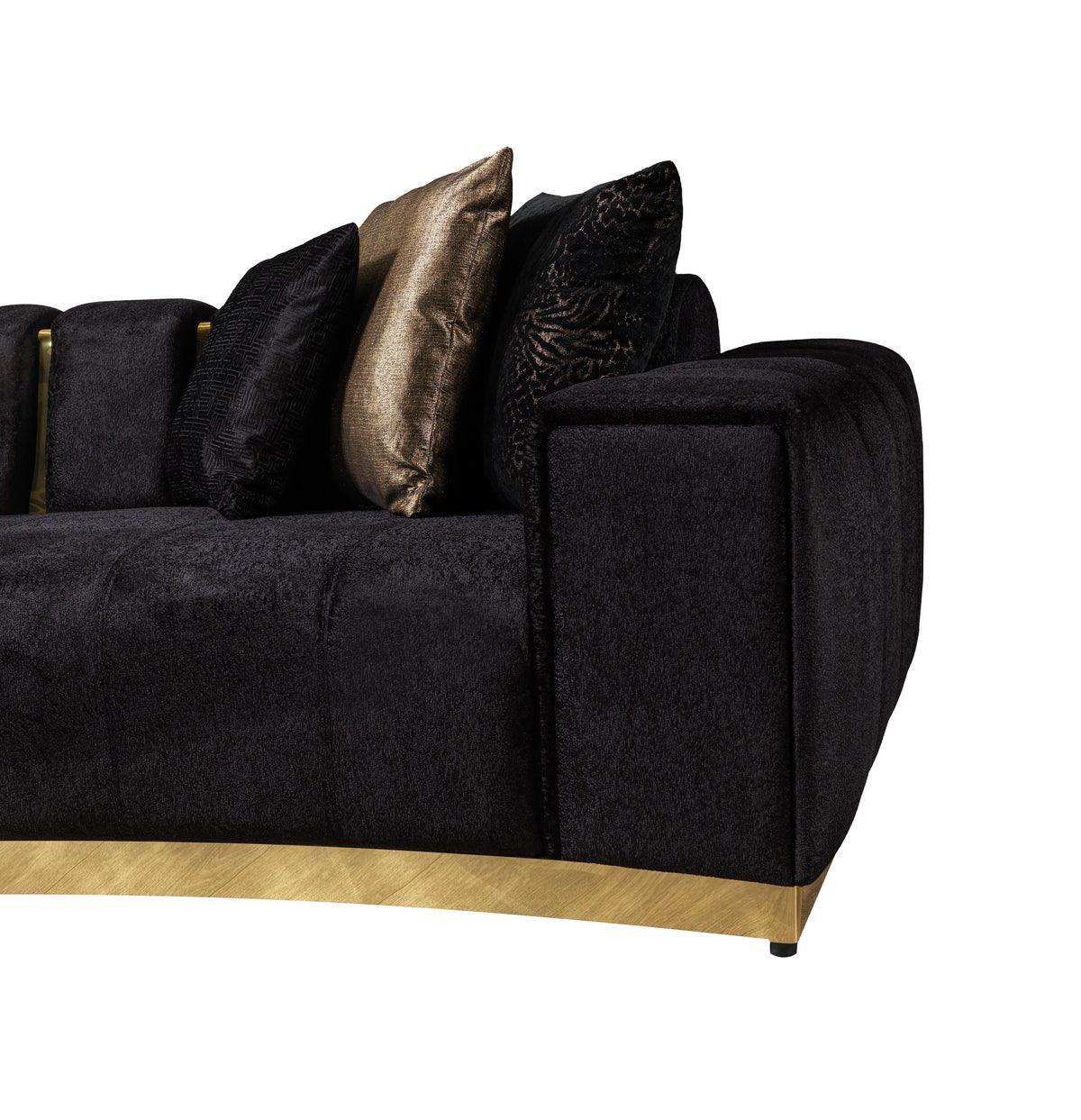 Anne Black Velvet Curved Sectional - Ella Furniture