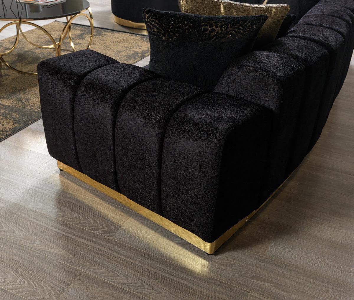 Anne Black Velvet Curved Sectional - Ella Furniture