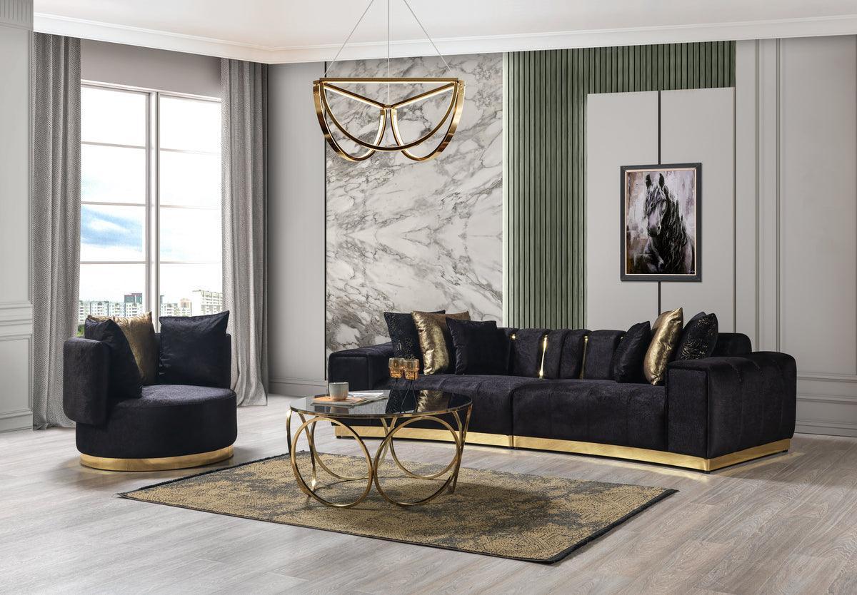 Anne Black Velvet Curved Sectional - Ella Furniture