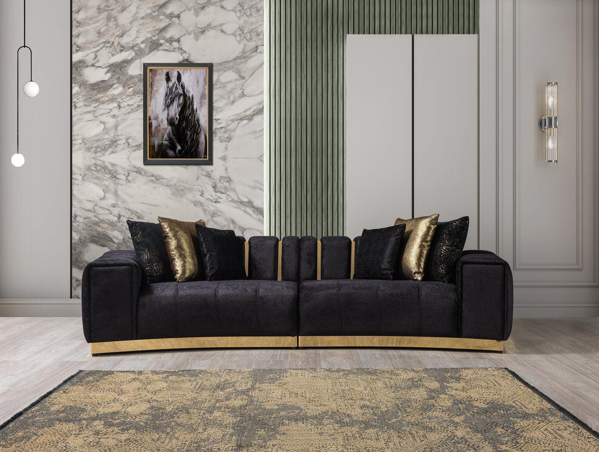 Anne Black Velvet Curved Sectional - Ella Furniture