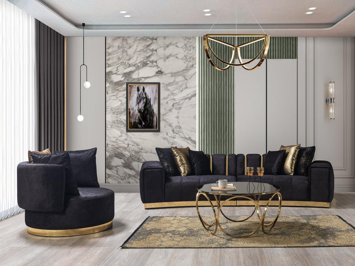 Anne Black Velvet Curved Sectional - Ella Furniture