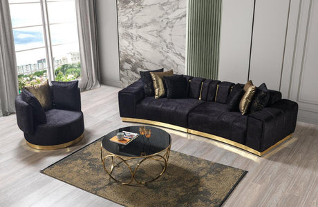 Anne Black Velvet Curved Sectional - Ella Furniture