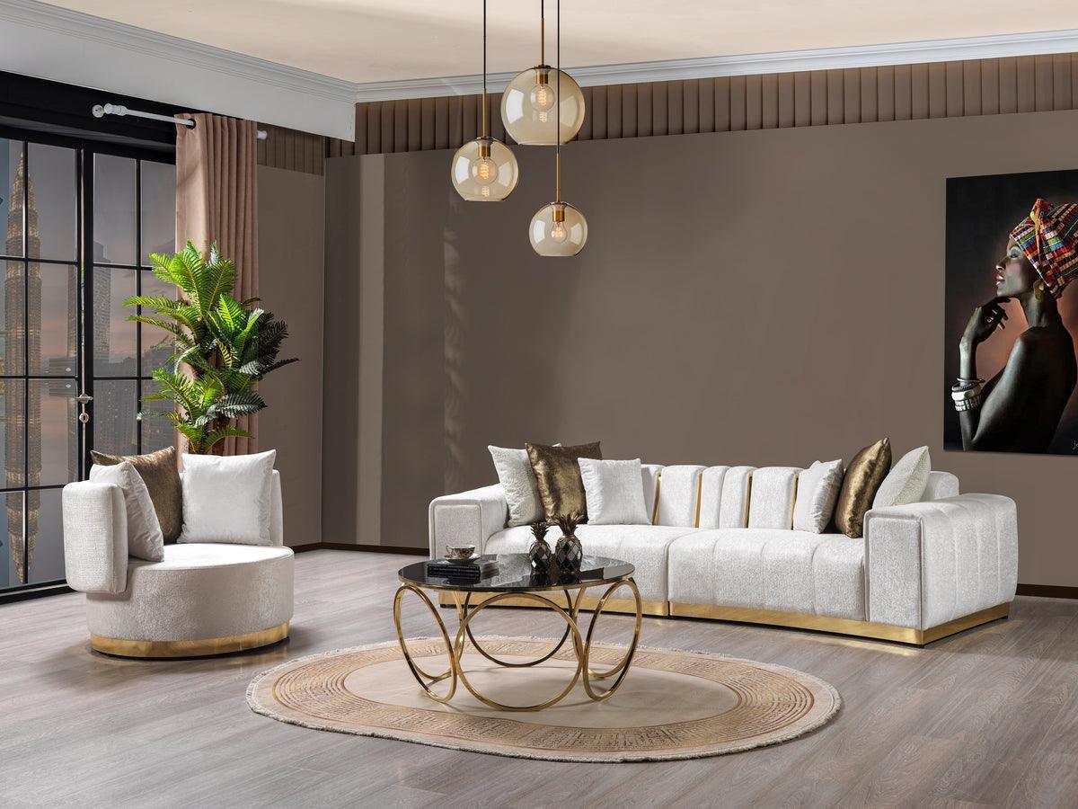 Anne Ivory Velvet Curved Sectional - Ella Furniture