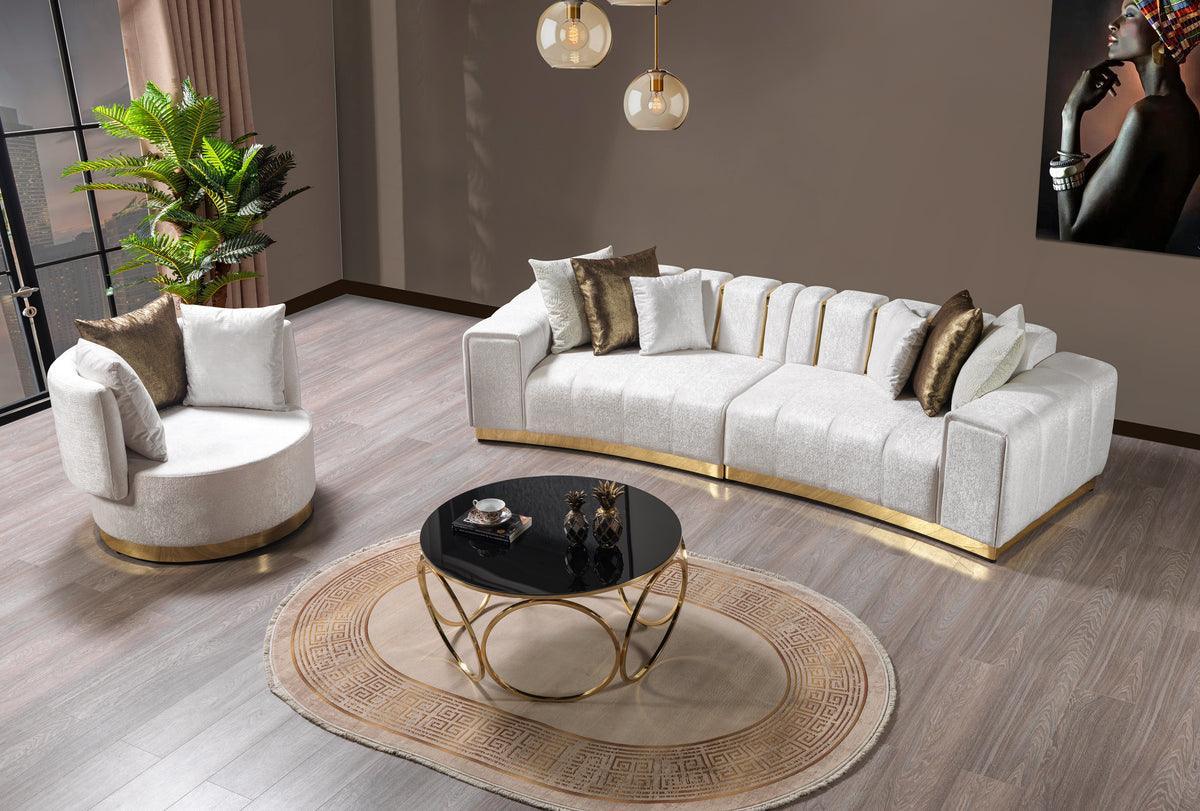 Anne Ivory Velvet Curved Sectional - Ella Furniture