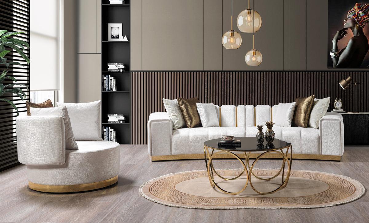 Anne Ivory Velvet Curved Sectional - Ella Furniture