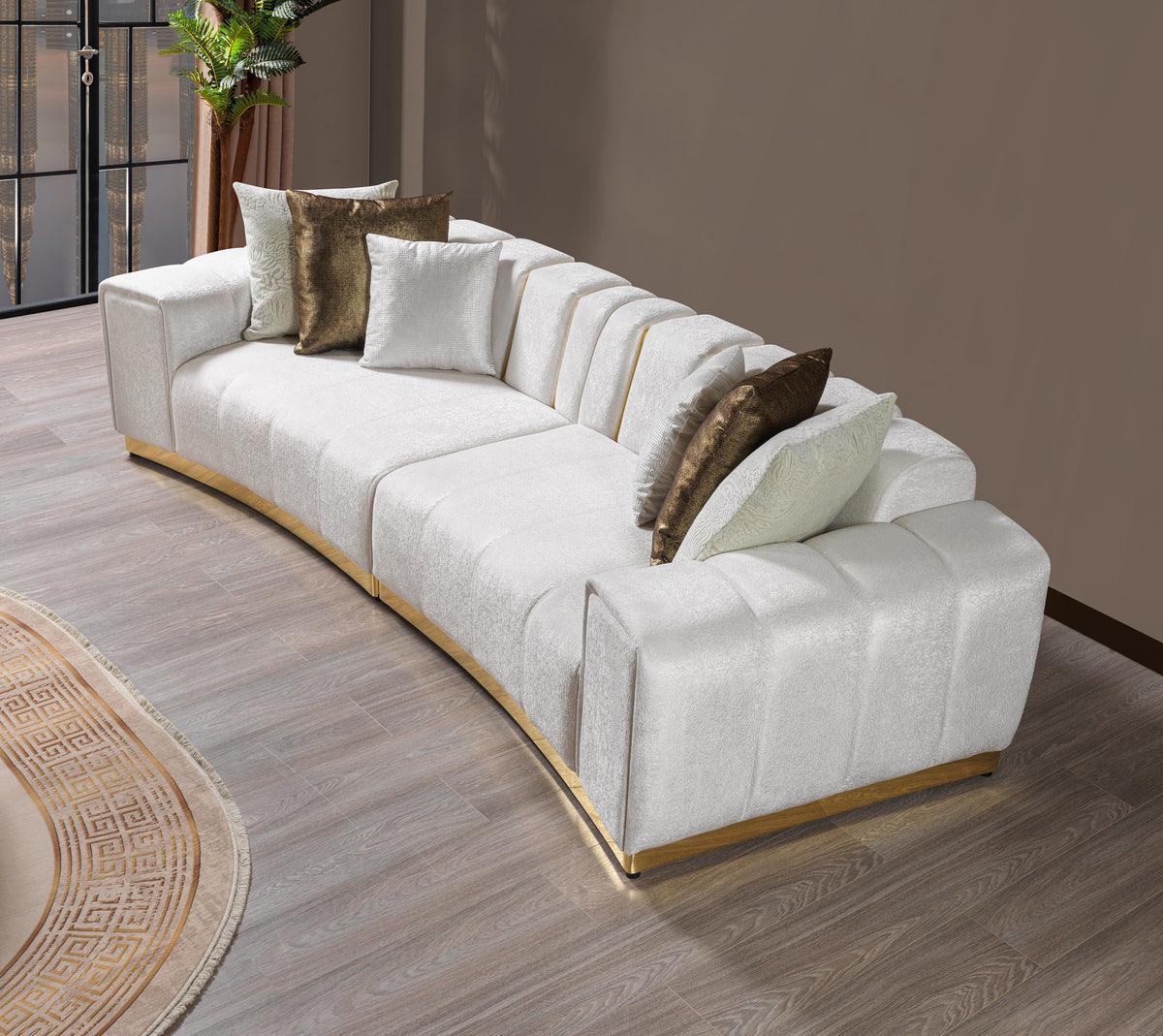 Anne Ivory Velvet Curved Sectional - Ella Furniture