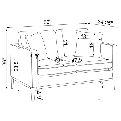Apperson Apperso 2-piece Upholstered Track Arm Sofa Set Light Grey 508681-S2 - Ella Furniture