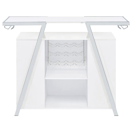 Araceli Home Bar Wine Cabinet White High Gloss And Chrome 182355 - Ella Furniture