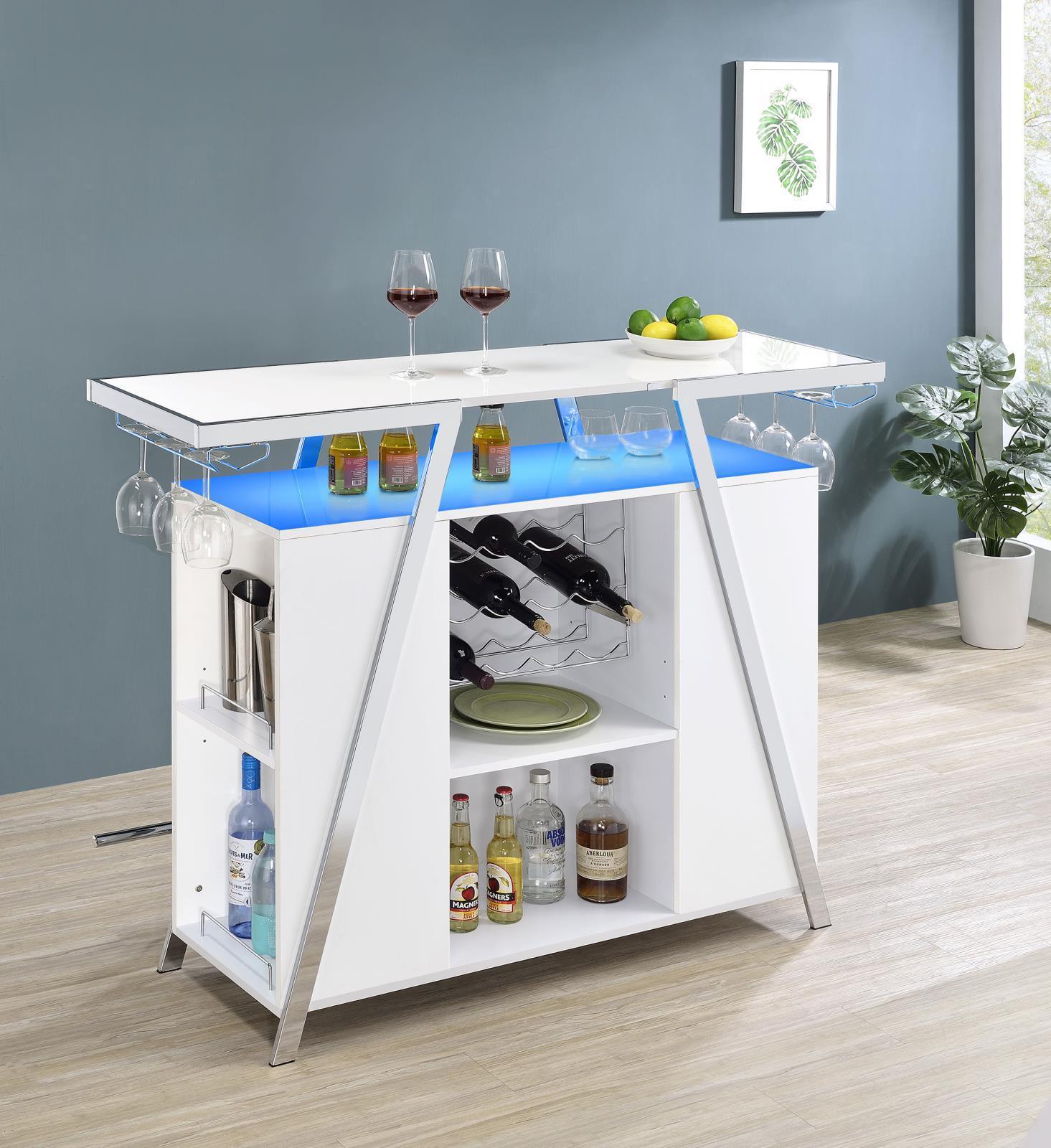 Araceli Home Bar Wine Cabinet White High Gloss And Chrome 182355 - Ella Furniture