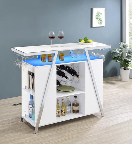 Araceli Home Bar Wine Cabinet White High Gloss And Chrome 182355 - Ella Furniture