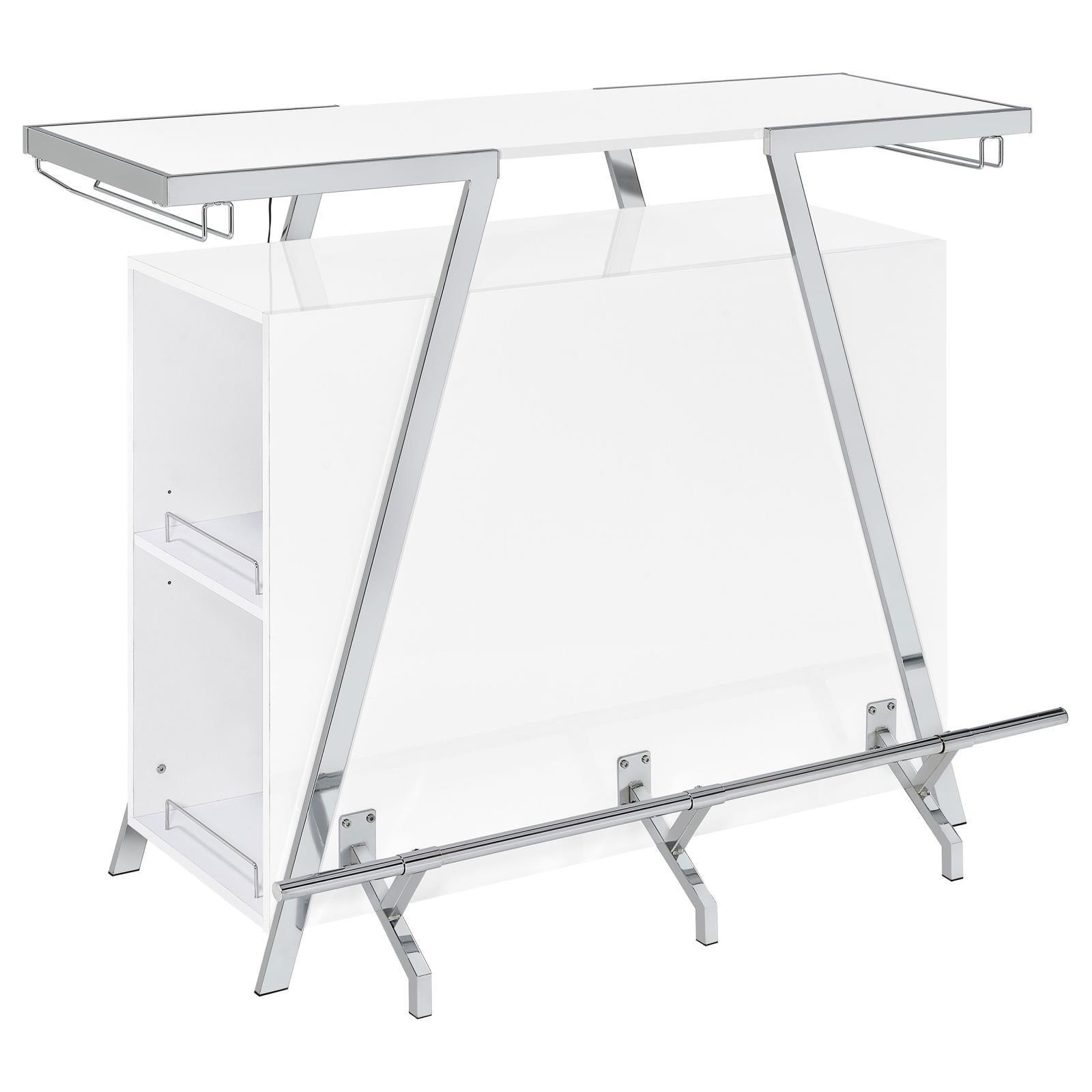 Araceli Home Bar Wine Cabinet White High Gloss And Chrome 182355 - Ella Furniture