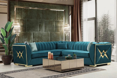 Ariana Sea Foam Blue Modern Contemporary Wood, Engineered Wood Velvet Sectional - Ella Furniture