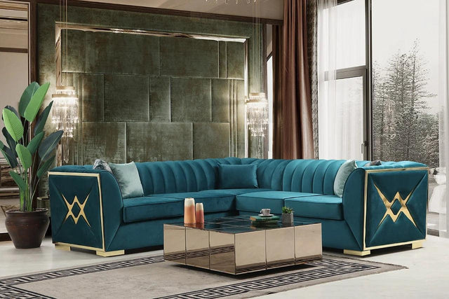 Ariana Sea Foam Blue Modern Contemporary Wood, Engineered Wood Velvet Sectional - Ella Furniture