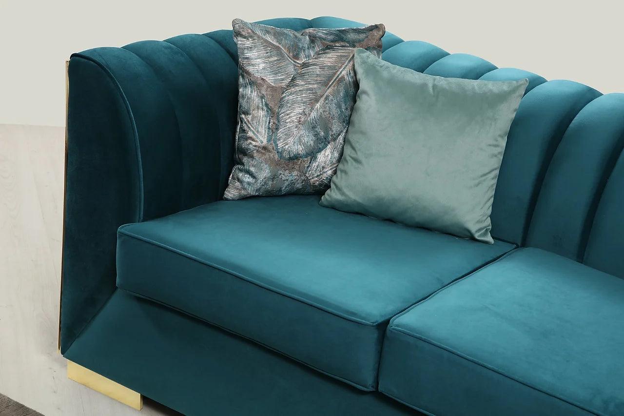 Ariana Sea Foam Blue Modern Contemporary Wood, Engineered Wood Velvet Sectional - Ella Furniture