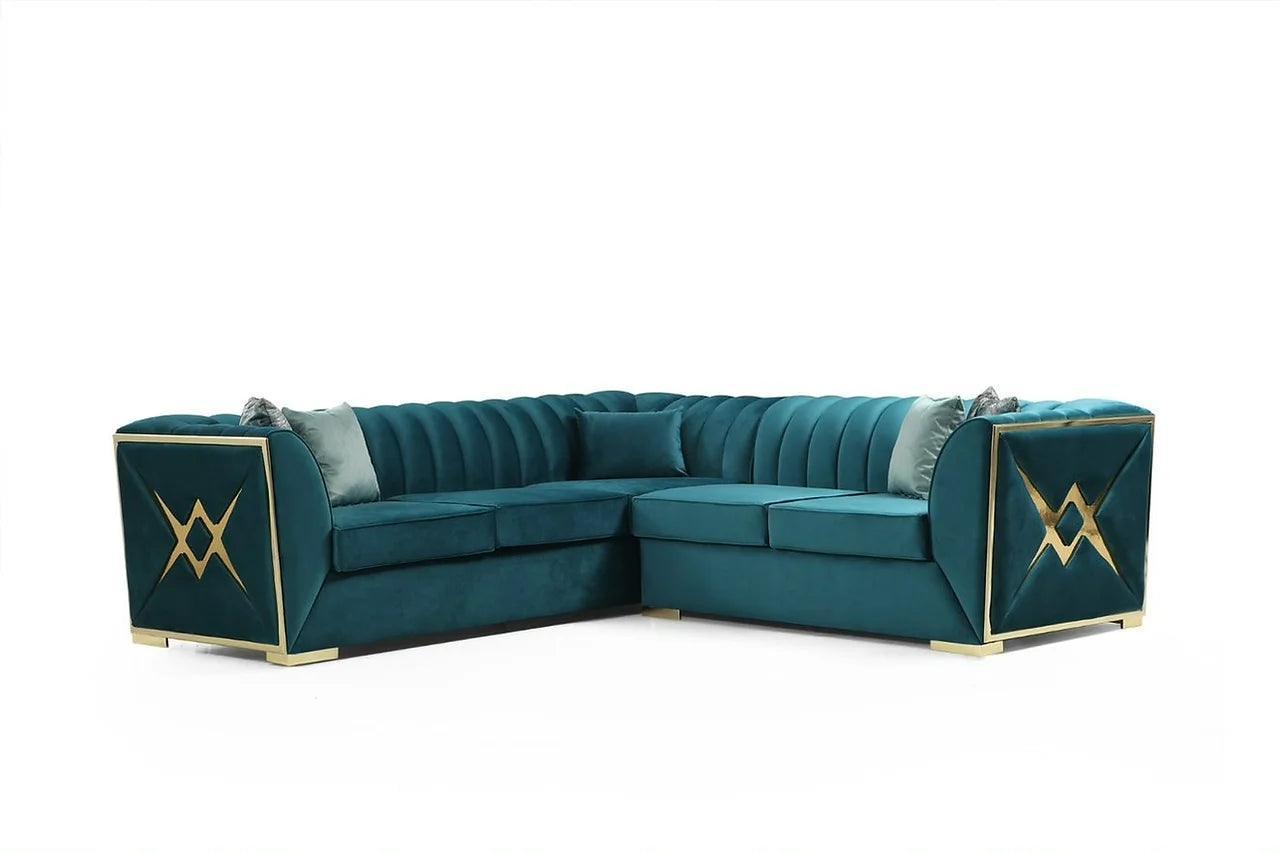 Ariana Sea Foam Blue Modern Contemporary Wood, Engineered Wood Velvet Sectional - Ella Furniture
