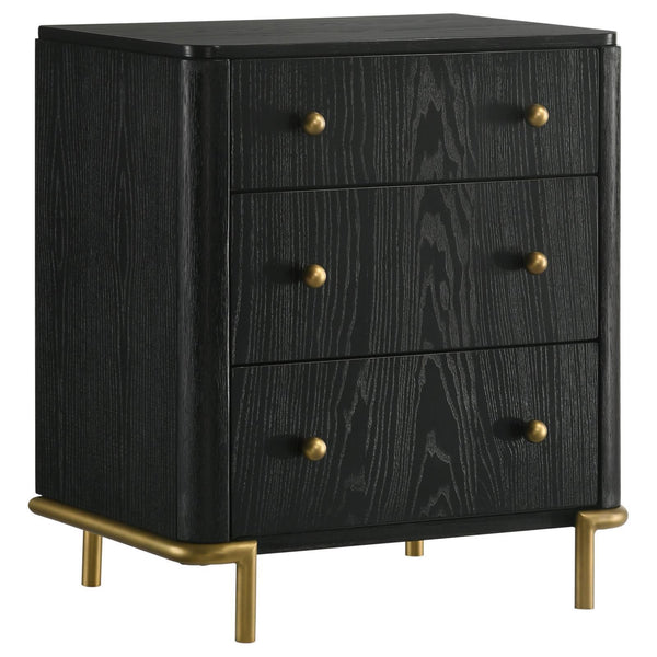 Arini Arini 3-Drawer Nightstand Bedside Table With Usb Outlet Black 224332 - Ella Furniture